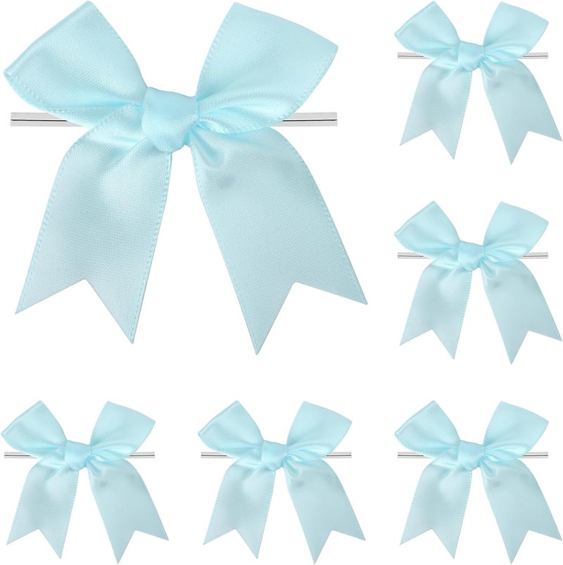 comosso Twist Tie Bows, Satin Ribbon Bows - 3 Inches, 50-Pack for Treat Bags Gift Wrapping Basket Crafts Wedding Baby Shower Brithday Christmas Party Decorations (Blue) - Image 1